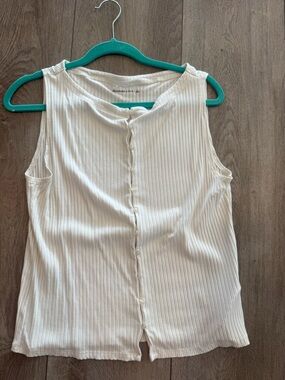Abercrombie & Fitch Cream Ribbed Button-Front Sleeveless Top